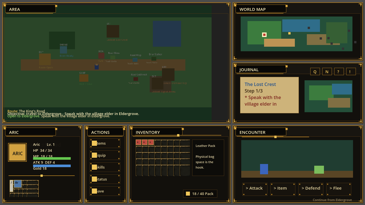 Beyond the King’s Road dashboard adventure interface