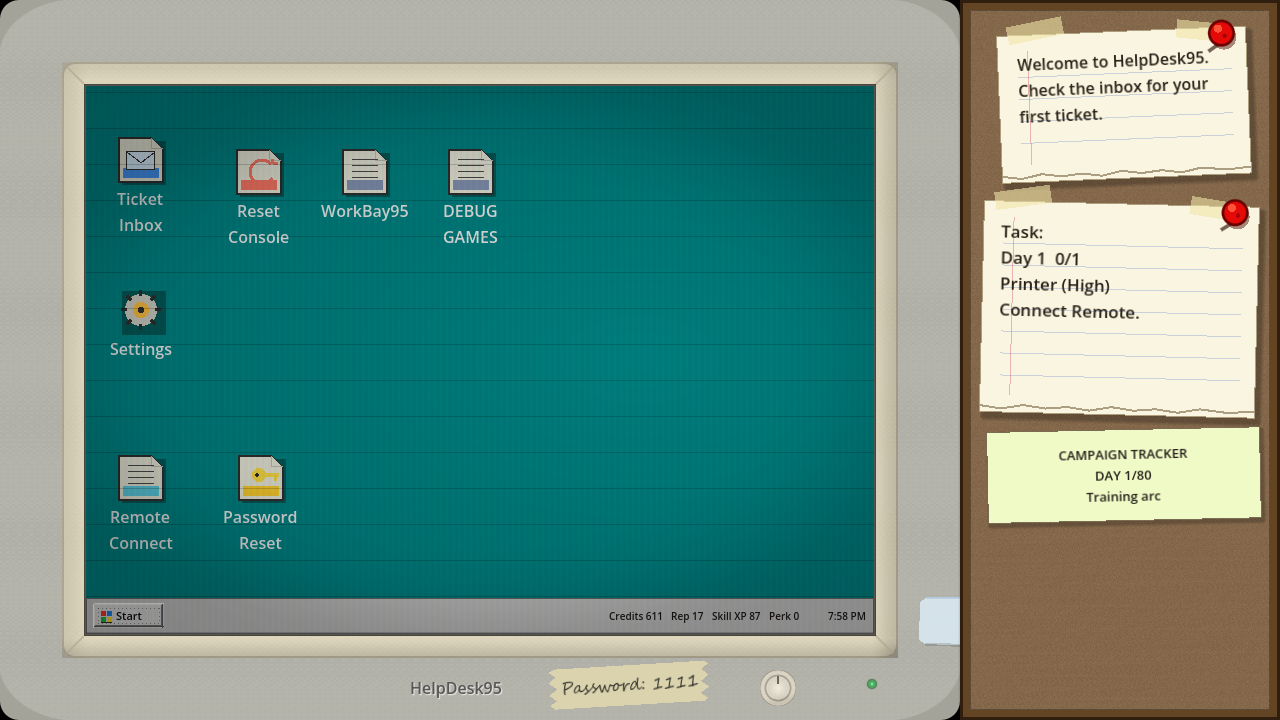 HelpDesk95 day-one retro desktop interface