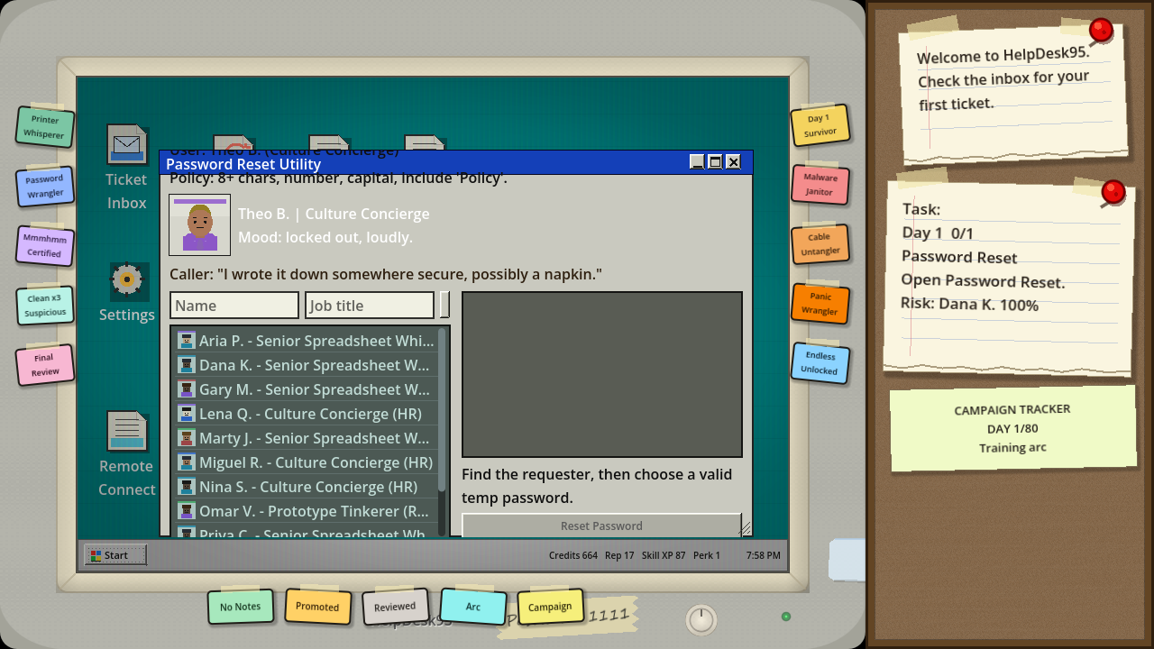 HelpDesk95 password reset minigame