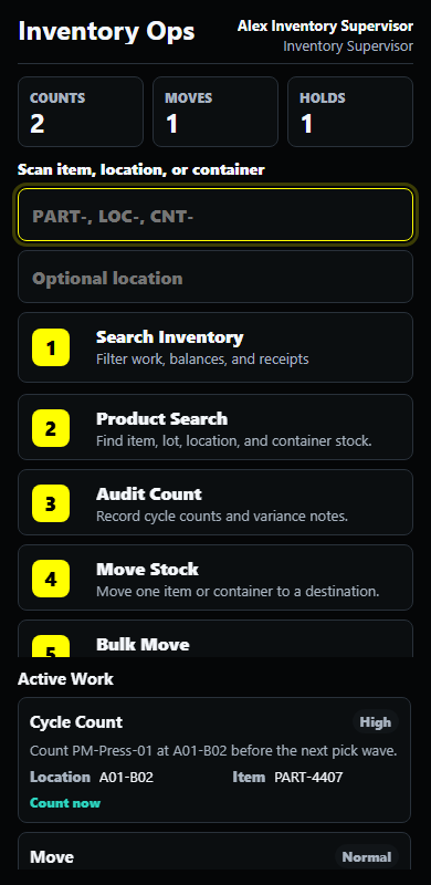 TITAN handheld inventory operations screen