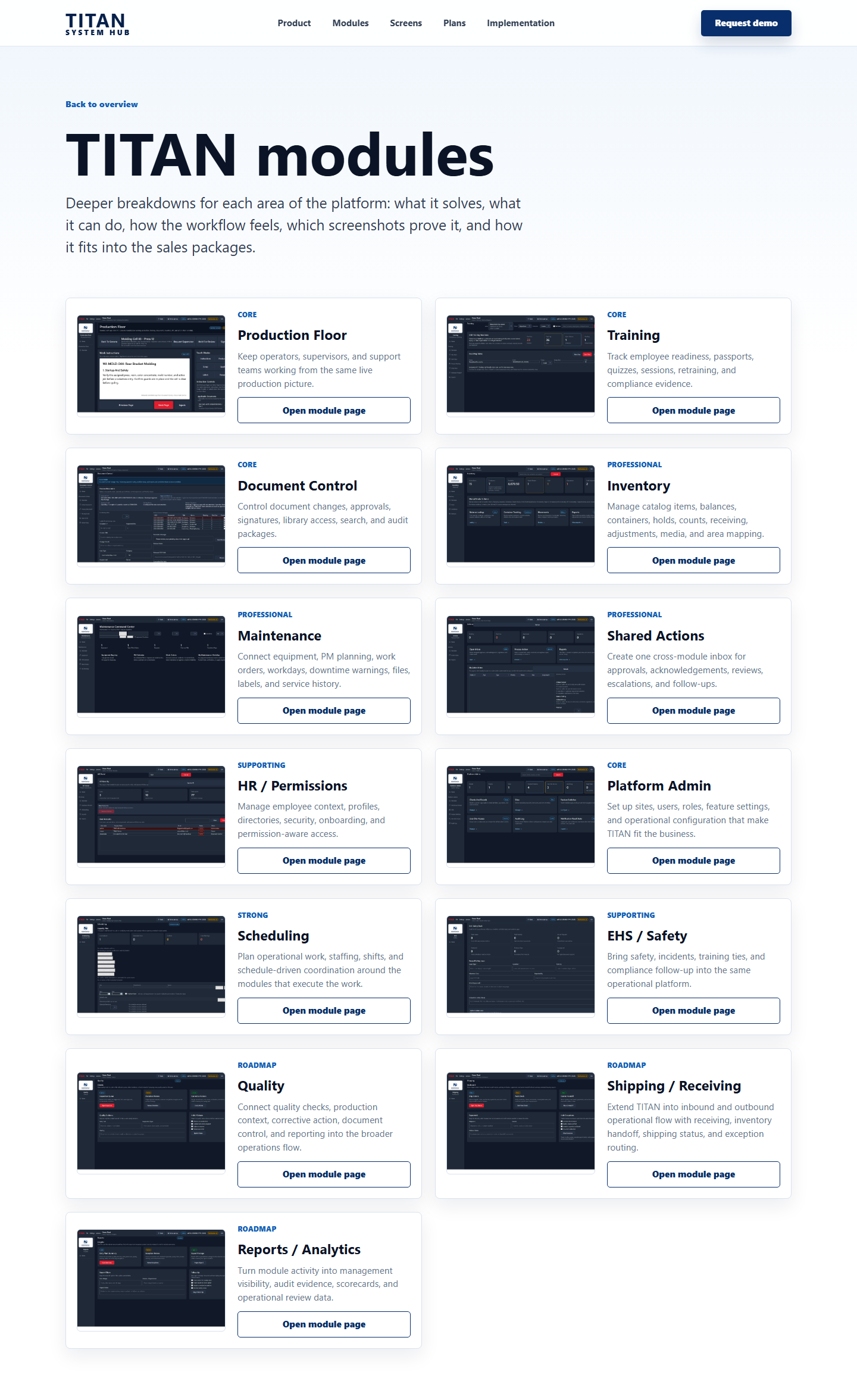 TITAN marketing modules storefront screenshot